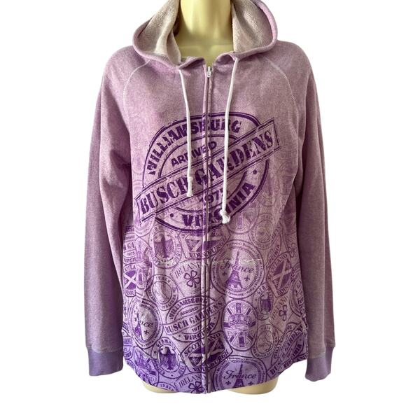 Busch Garden Williamsburg Purple Hoodie Jacket Woman’s Size Large Lightweight - Picture 1 of 9